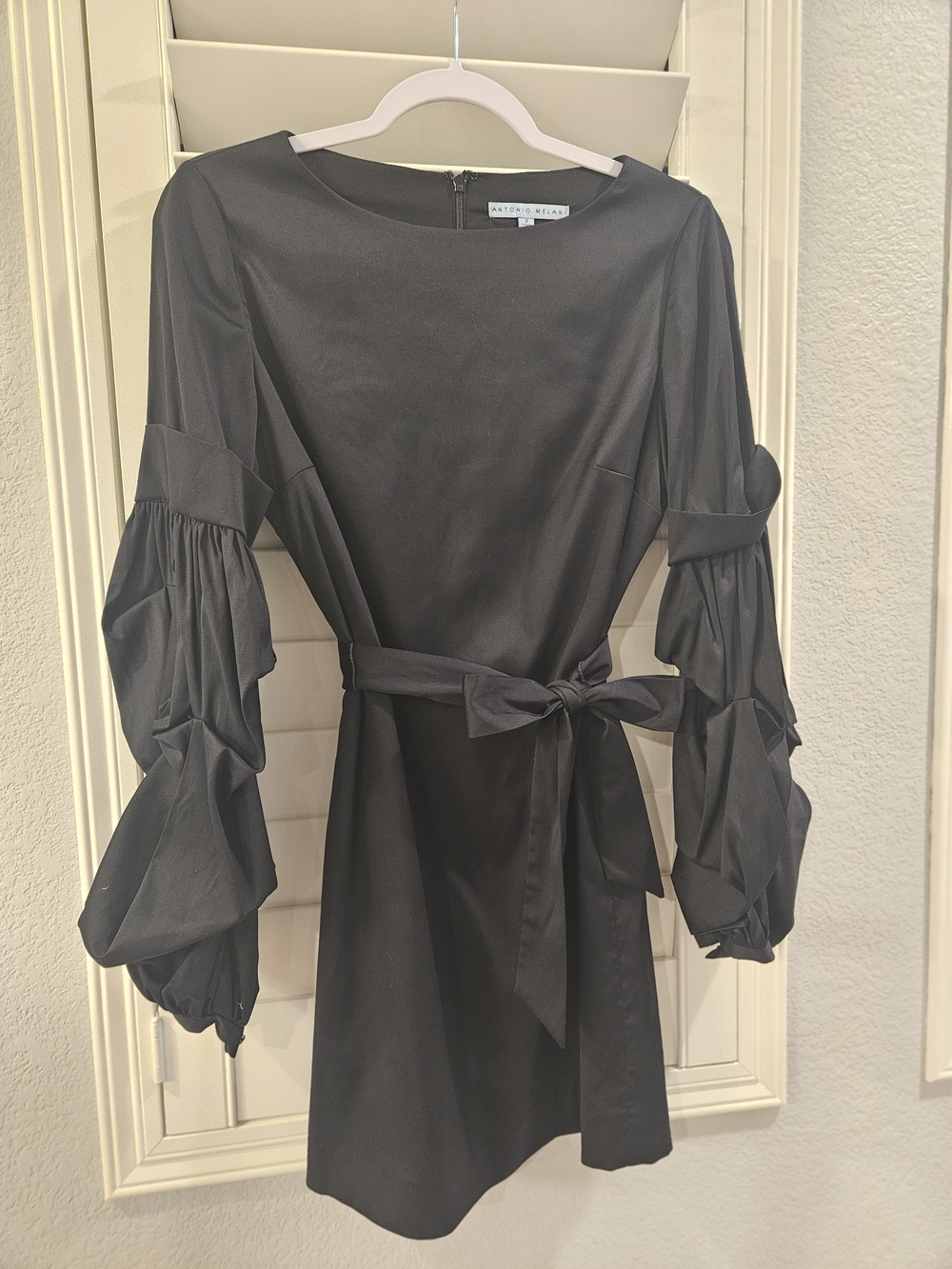 ANTONIO MELANI Black Long Sleeve Bow-Belted Mini Dress — Size 2